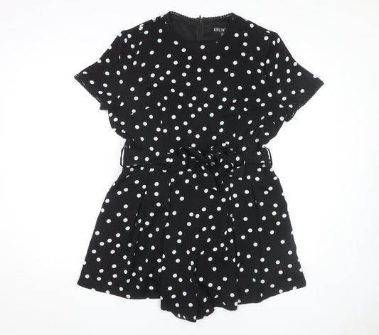 Girl In Mind Women's Black Polka Dot Belted Playsuit Size 16