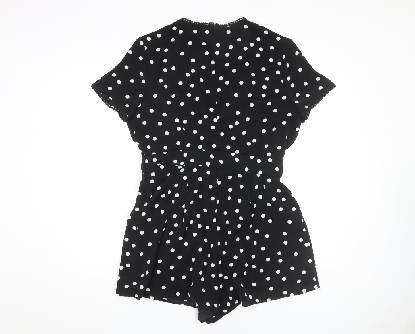 Girl In Mind Women's Black Polka Dot Belted Playsuit Size 16