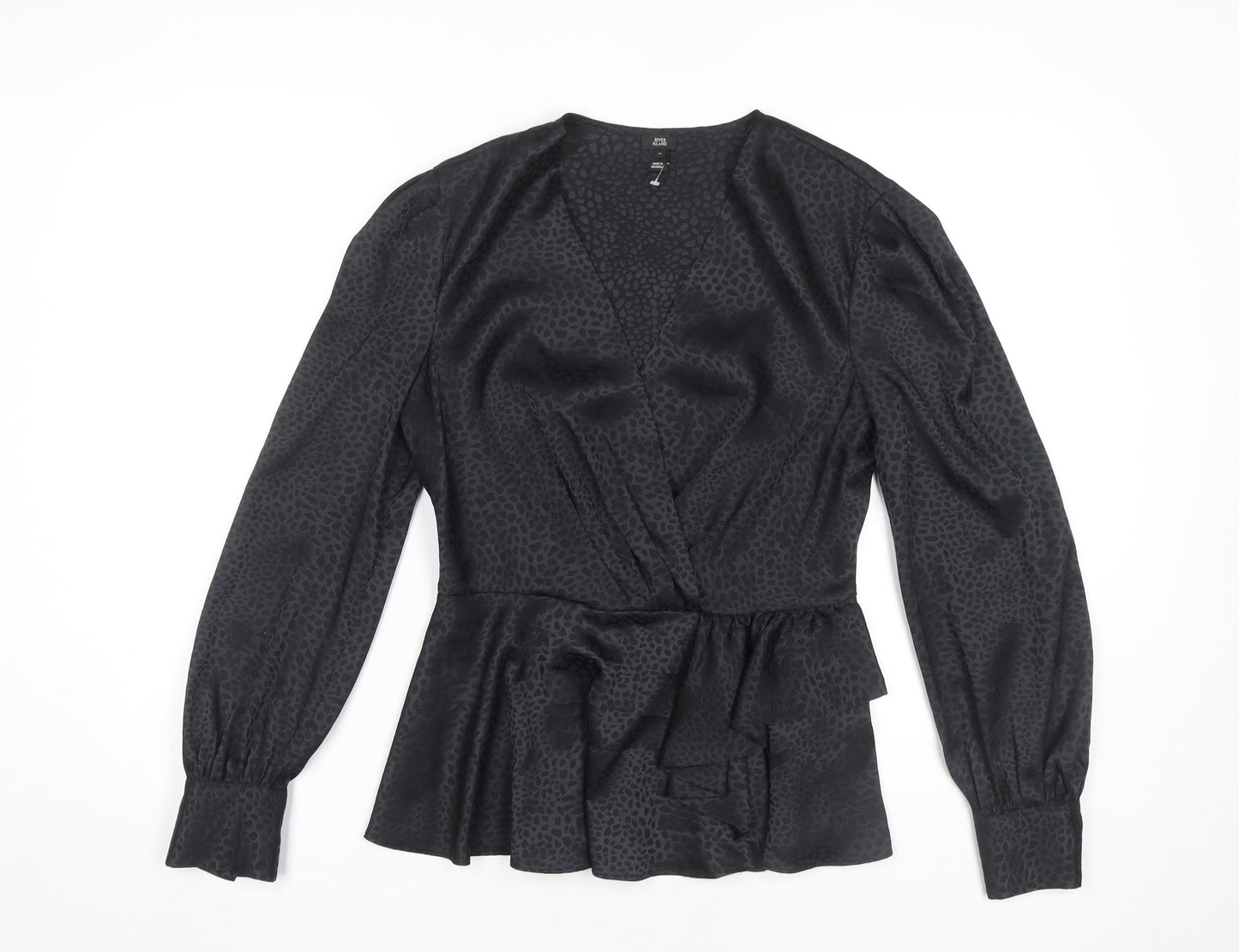 Womens UK Size 12 River Island Black Wrap Blouse