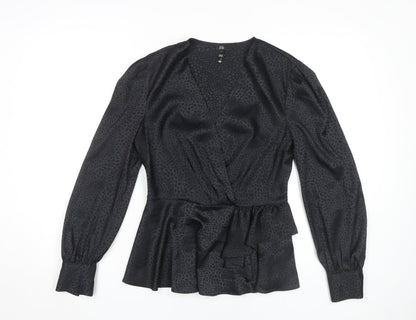 Womens UK Size 12 River Island Black Wrap Blouse