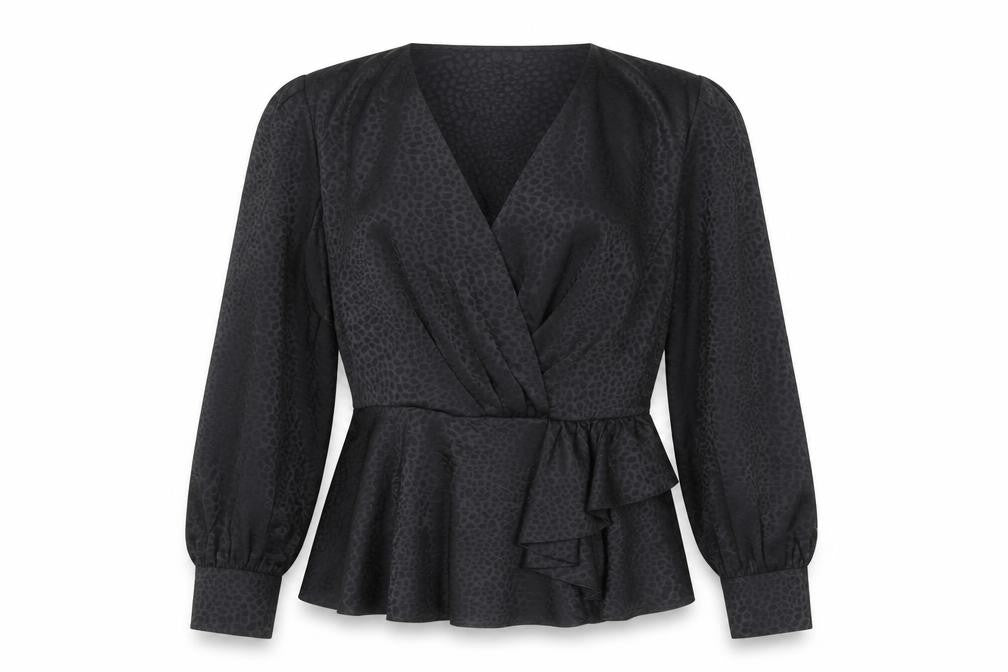 Womens UK Size 12 River Island Black Wrap Blouse