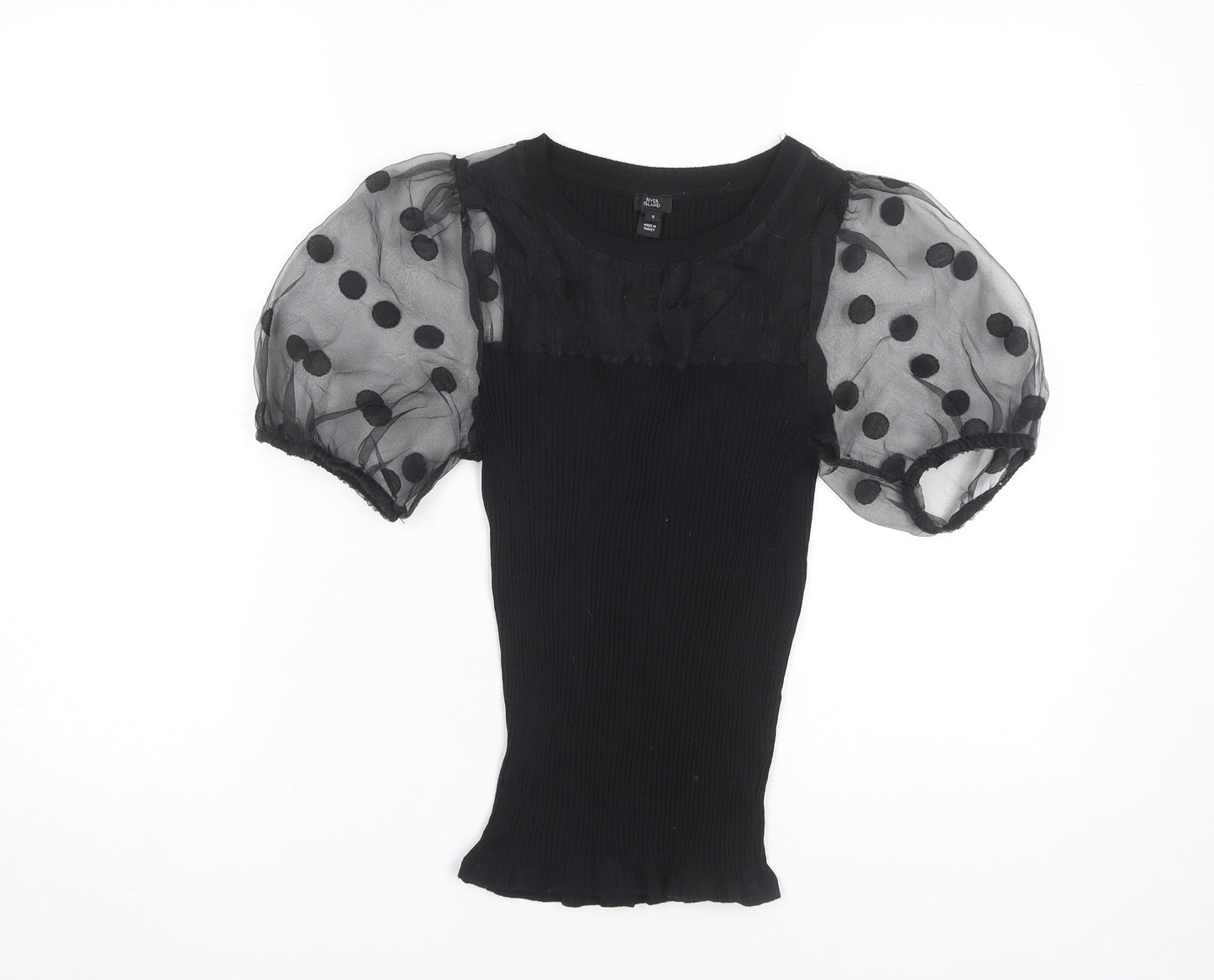 River Island Women's Black Puff Sleeve T-Shirt, Size 8