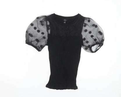 River Island Women's Black Puff Sleeve T-Shirt, Size 8