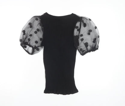 River Island Women's Black Puff Sleeve T-Shirt, Size 8