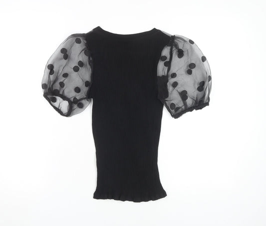 River Island Women's Black Puff Sleeve T-Shirt, Size 8