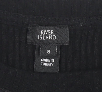 River Island Women's Black Puff Sleeve T-Shirt, Size 8
