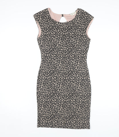 Miss Selfridge Women’s Beige Leopard Bodycon Dress Size 8