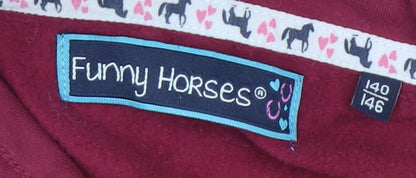 Funny Horses Girls Red Pullover Sweatshirt 10-11 Years