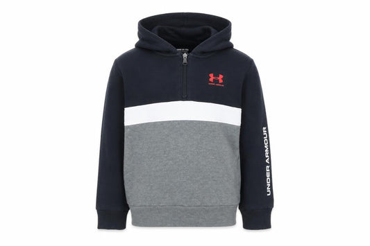 Under Armour Boys Black Grey Hoodie, Size S, Colourblock 1/2 Zip