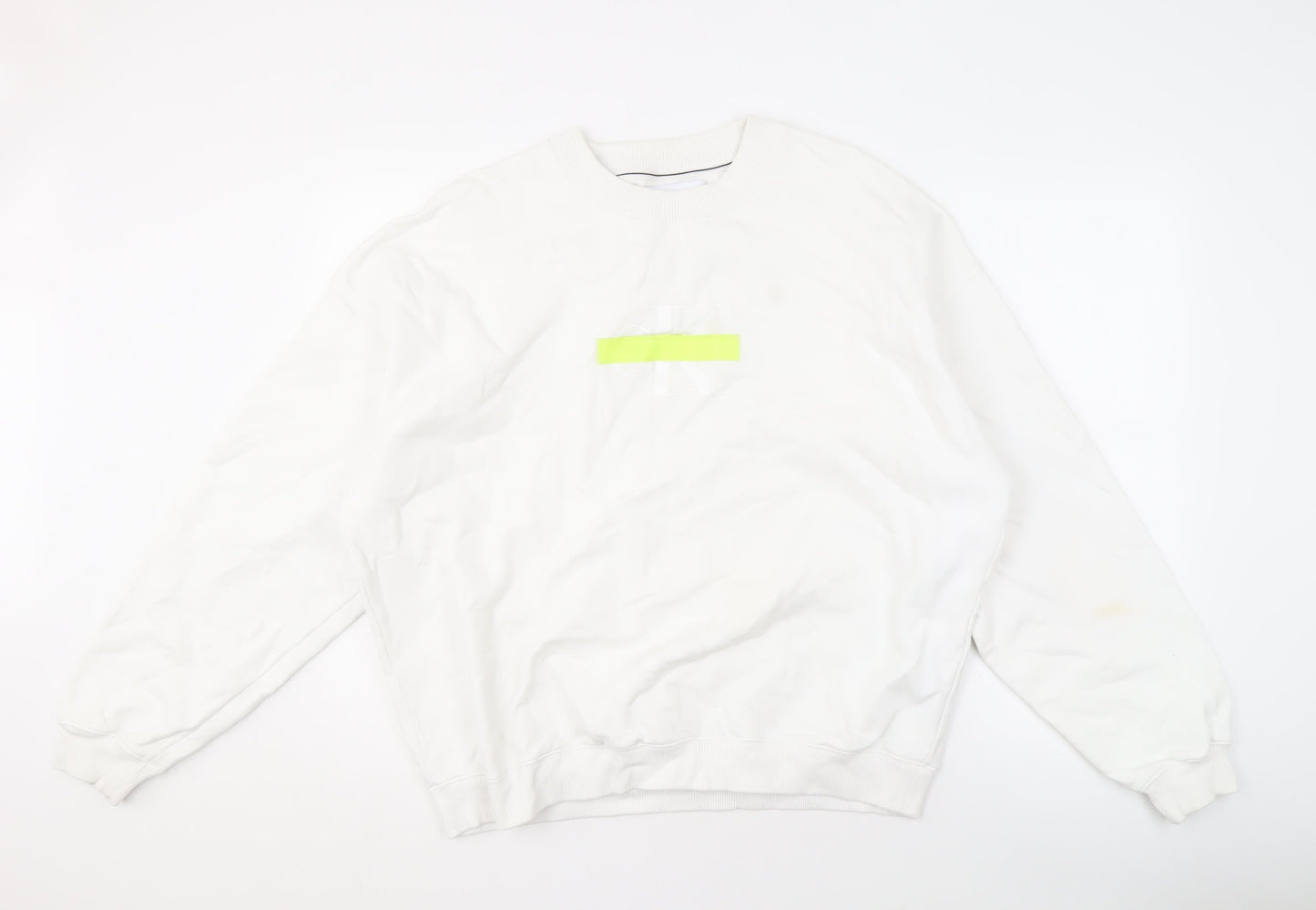 Mens UK Size L Calvin Klein Jeans White Pullover Sweatshirt