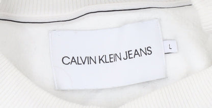 Mens UK Size L Calvin Klein Jeans White Pullover Sweatshirt