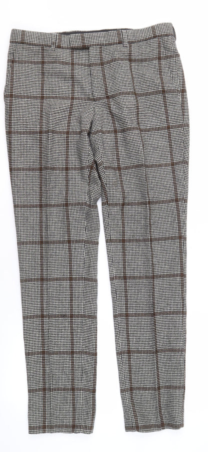 Moss London Men's Multicoloured Plaid Trousers, Size 34