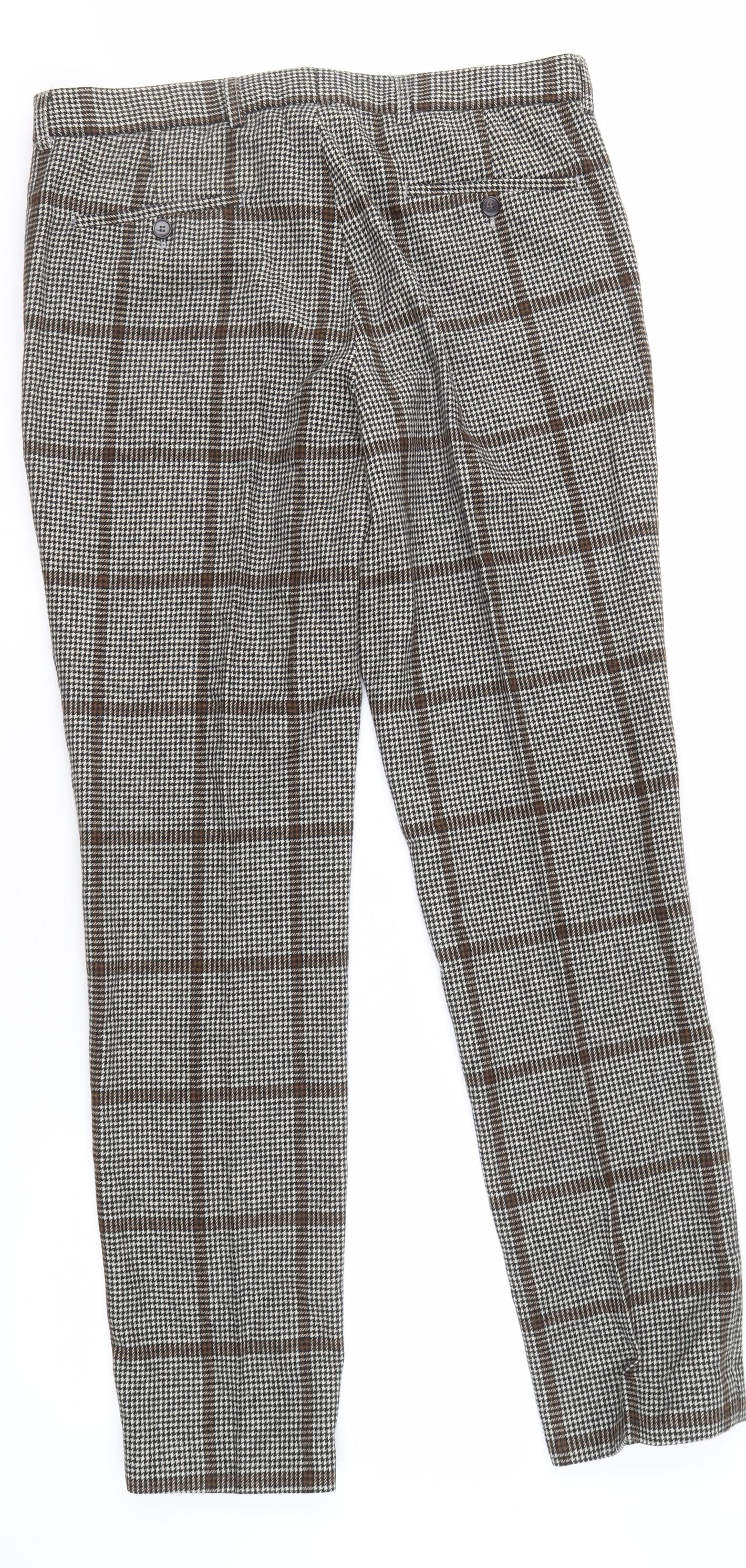Moss London Men's Multicoloured Plaid Trousers, Size 34