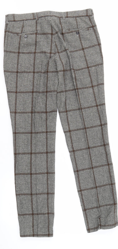 Moss London Men's Multicoloured Plaid Trousers, Size 34