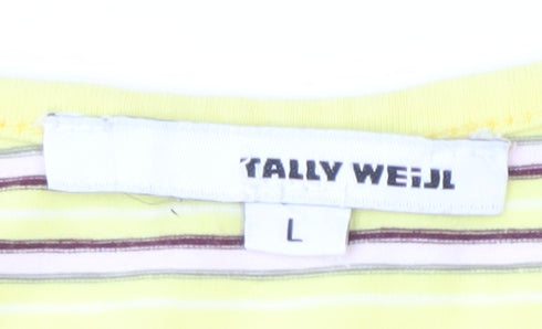 Womens UK Size L TALLY WEiJL Yellow Basic T-Shirt