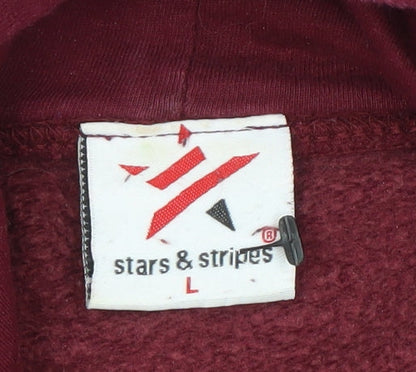 Mens UK Size L Stars & Stripes Maroon Pullover Hoodie