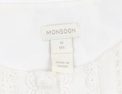 Monsoon Girls Ivory Long Sleeve Dress 11 Years