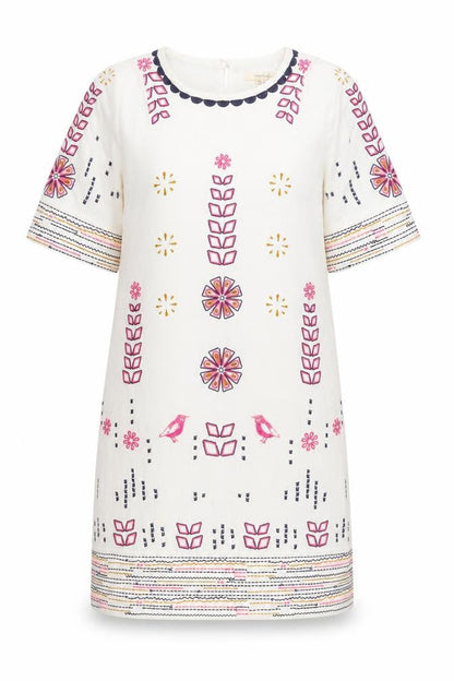 White Stuff Women's Multicoloured Dress, Size 8, Embroidered