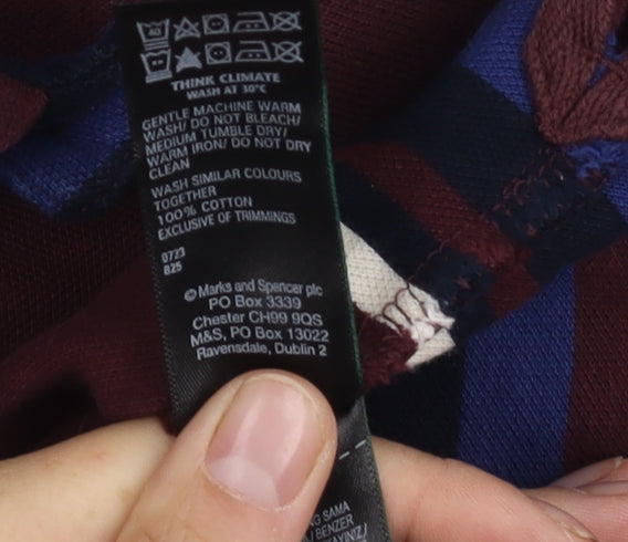 Marks and Spencer Men's XL Red Striped Polo