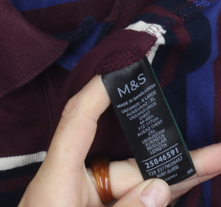 Marks and Spencer Men's XL Red Striped Polo