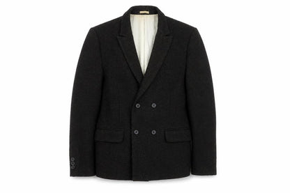 Front view of Bellfield unisex black check blazer lined blazer l