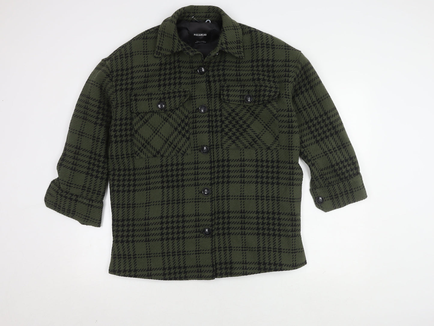 Pull & Bear Women's Green Check Jacket, Size S, Casual Wear