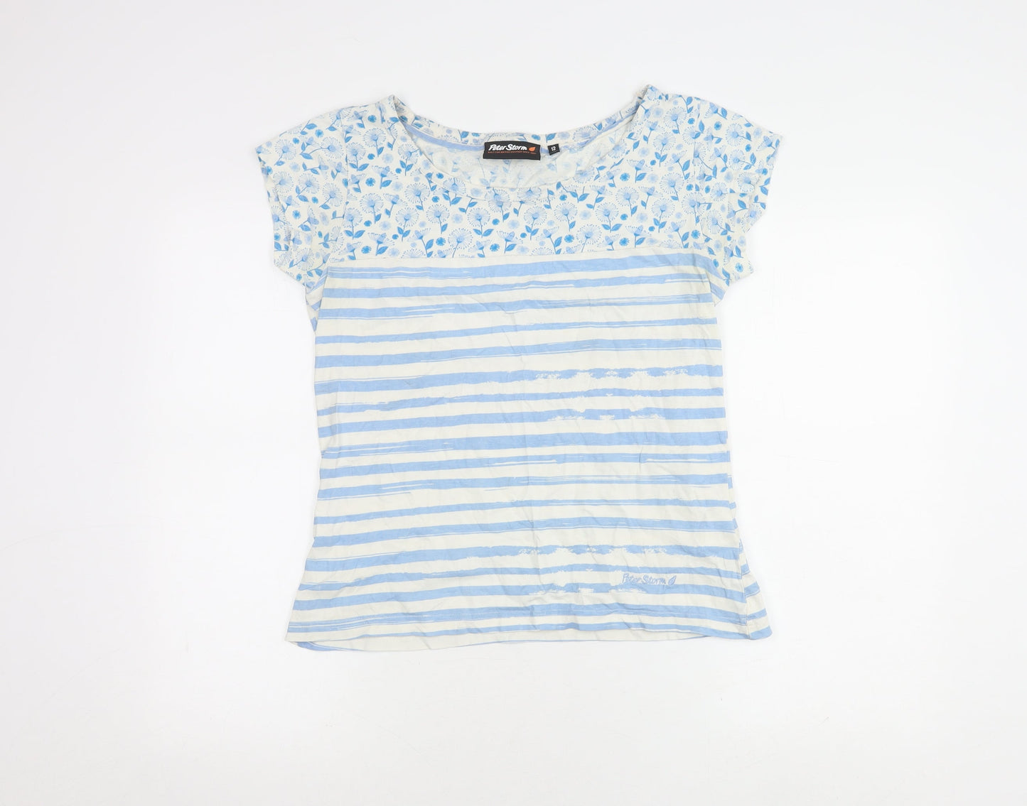 Peter Storm Women's Blue Floral Striped T-Shirt Size 12