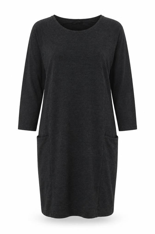 Front view of Jaeger Women's Black S Jersey Dress, 3/4 Sleeve