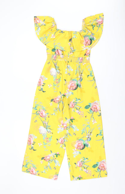Lipsy London Girls Yellow Floral Jumpsuit, Size 9 Years