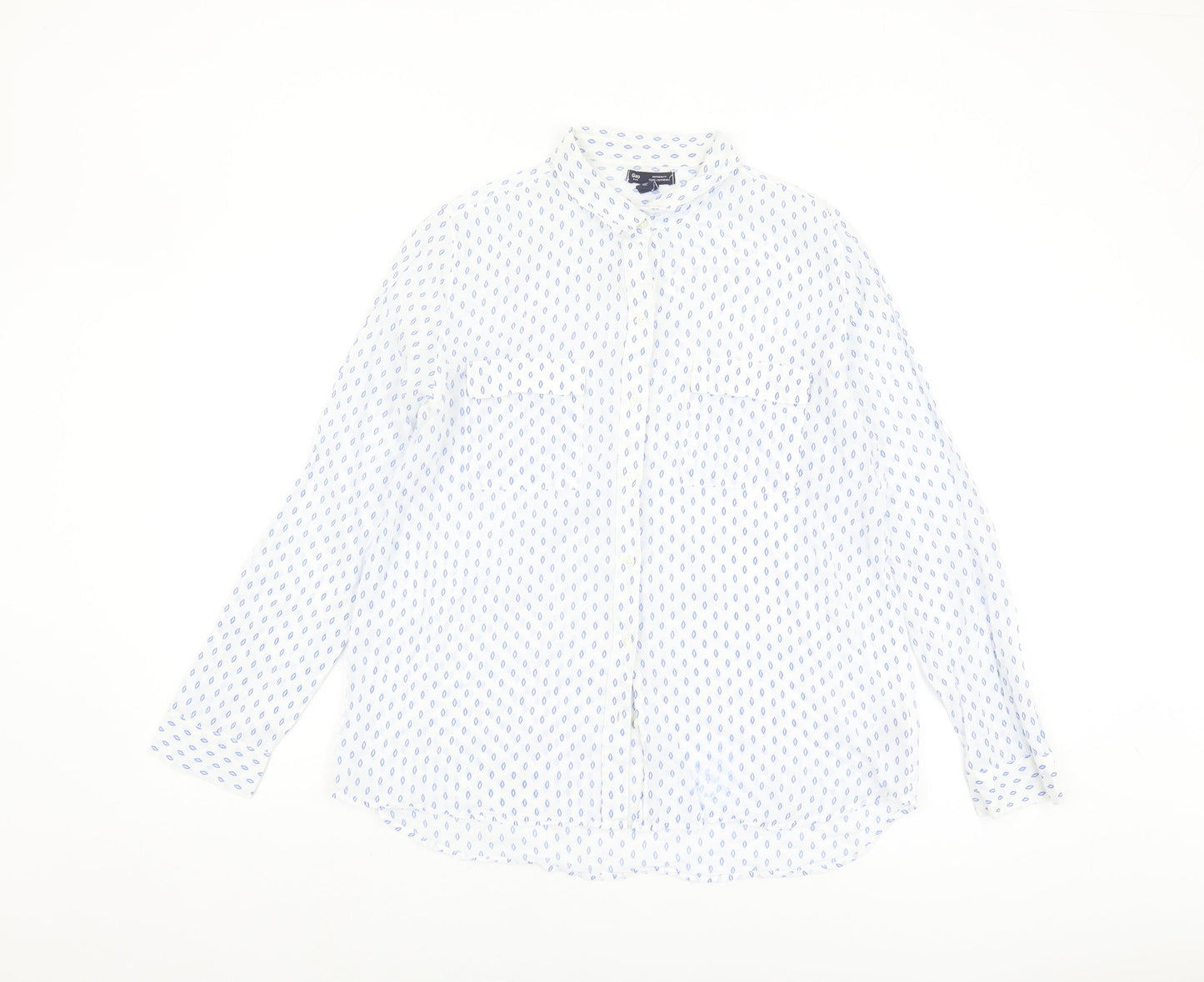 Gap Women's White Button-Up Shirt, M, Geometric Pattern