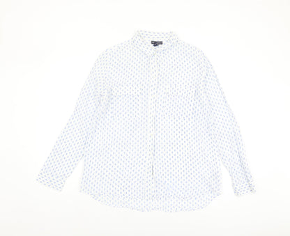 Gap Women's White Button-Up Shirt, M, Geometric Pattern