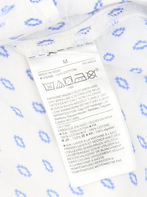 Gap Women's White Button-Up Shirt, M, Geometric Pattern