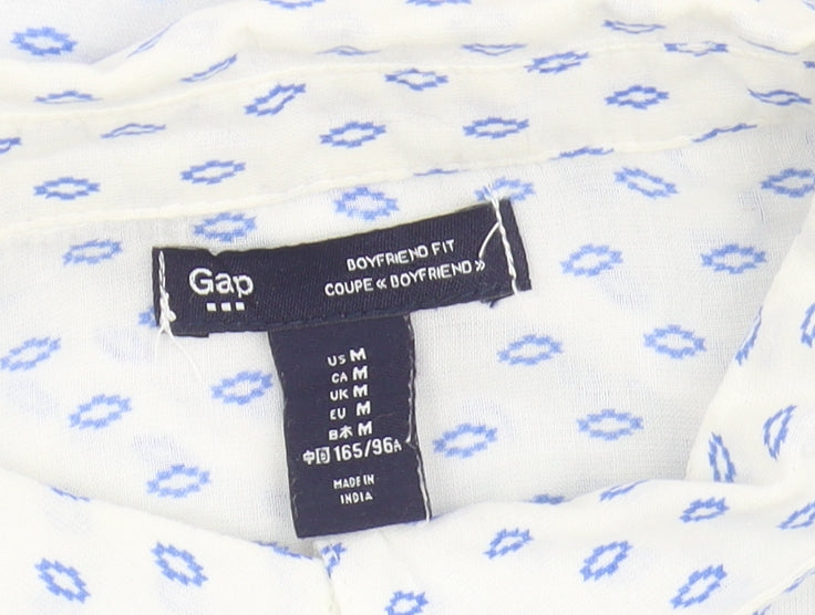 Gap Women's White Button-Up Shirt, M, Geometric Pattern