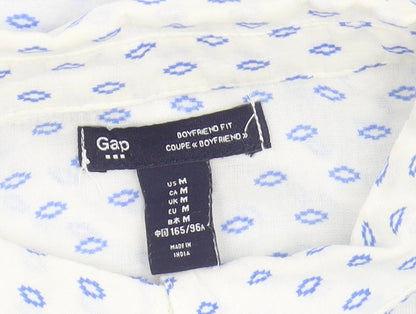 Gap Women's White Button-Up Shirt, M, Geometric Pattern