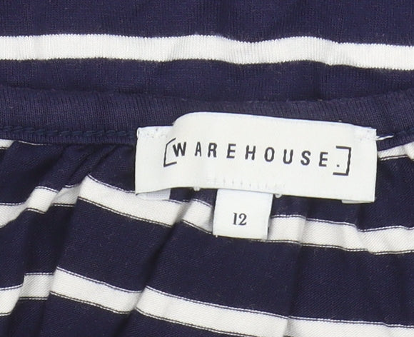 Warehouse Women’s Blue Striped Midi Slip Dress - Size 12