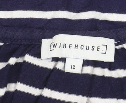 Warehouse Women’s Blue Striped Midi Slip Dress - Size 12