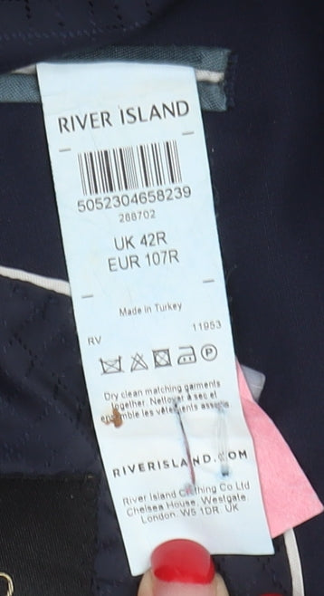 Mens UK Size 42 River Island Regular Blue Suit Jacket