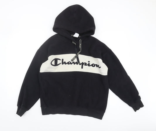 Additional front view of Champion Black unisex hoodie s - logo sports fleece casual