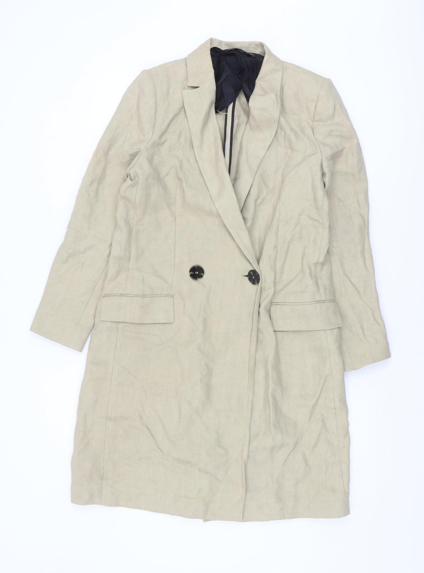 Zara Women's Beige Linen Long Coat Size S
