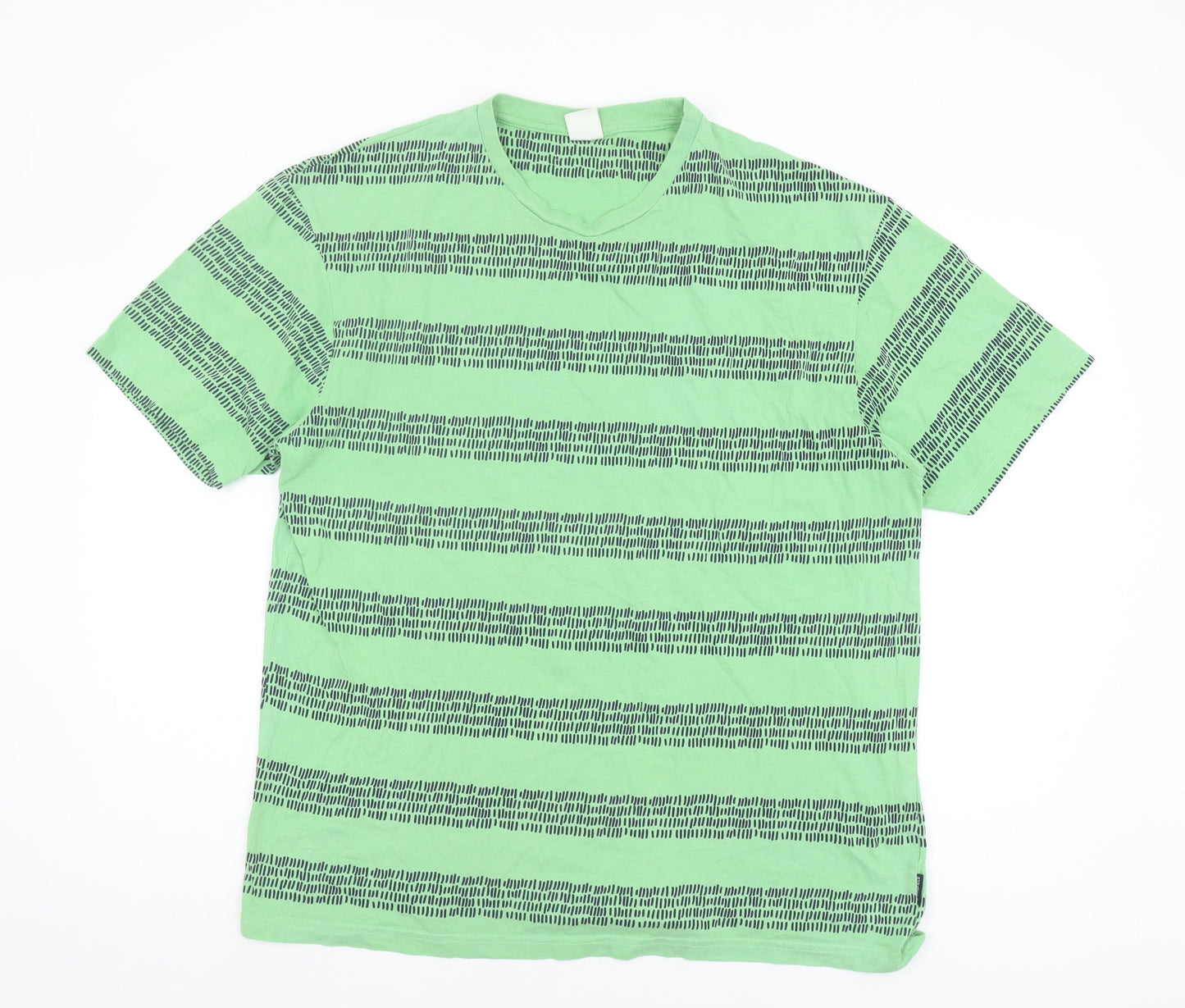Springfield Men's Green Striped Crew Neck T-Shirt L