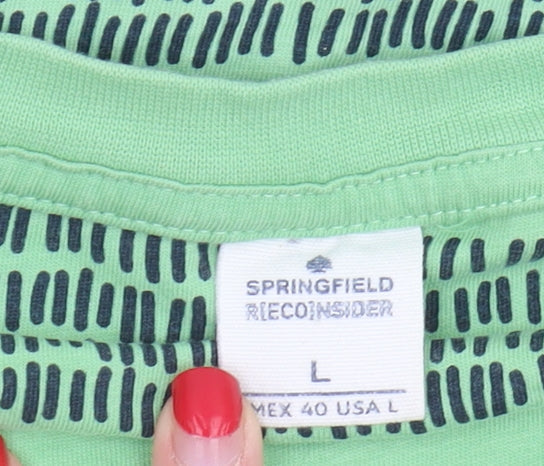 Springfield Men's Green Striped Crew Neck T-Shirt L