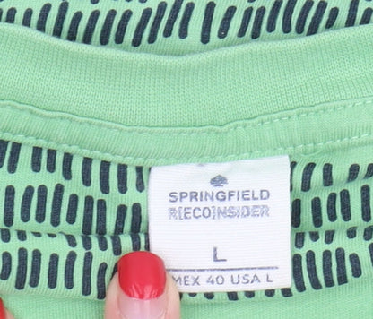 Springfield Men's Green Striped Crew Neck T-Shirt L