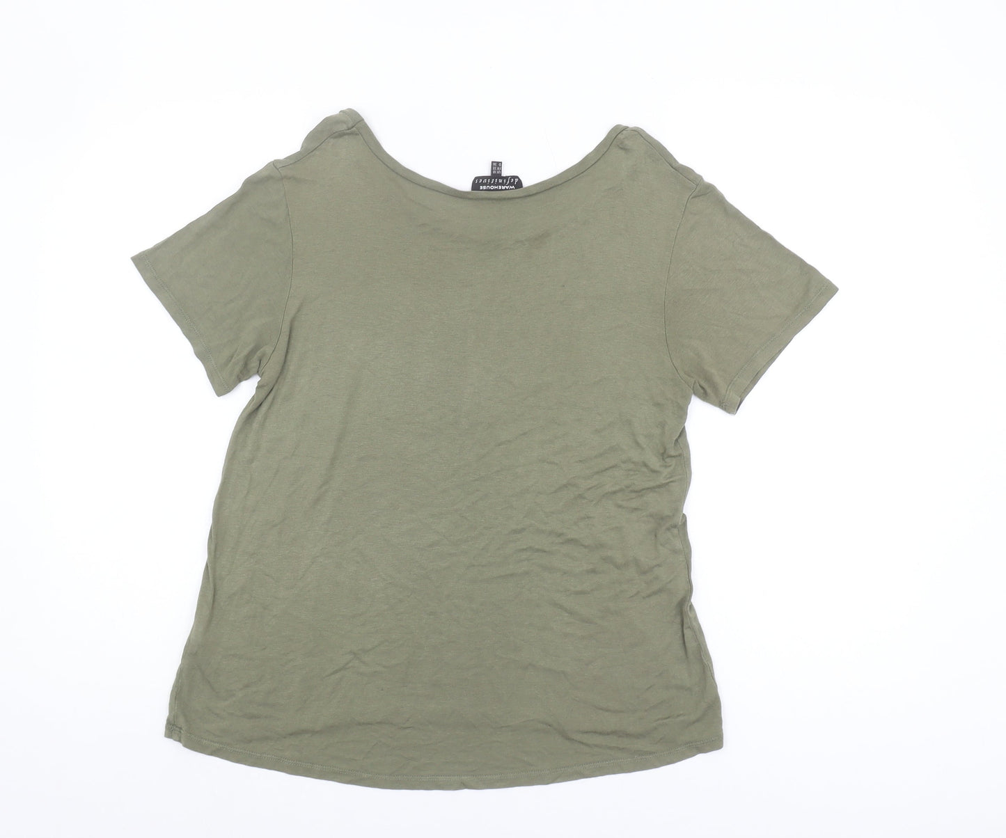 Womens UK Size 10 Warehouse Green Basic T-Shirt