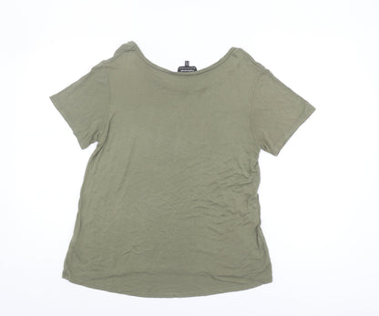 Womens UK Size 10 Warehouse Green Basic T-Shirt