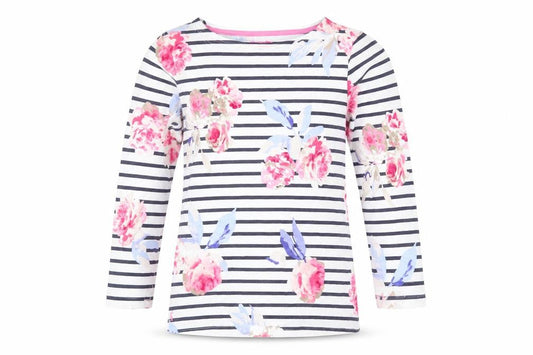 Joules Women's Multicoloured Floral Stripe T-Shirt UK 8