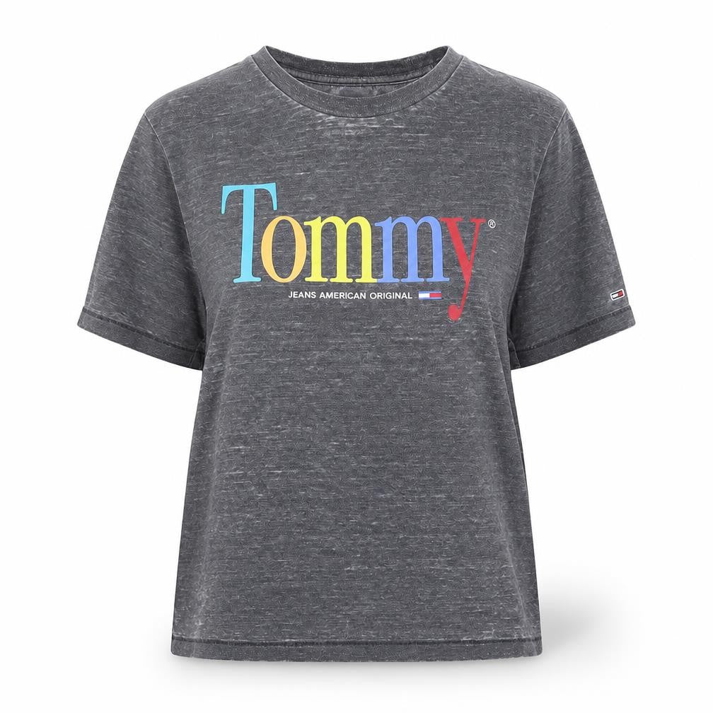 Front view of Tommy Jeans unisex grey t-shirt, size S, casual style