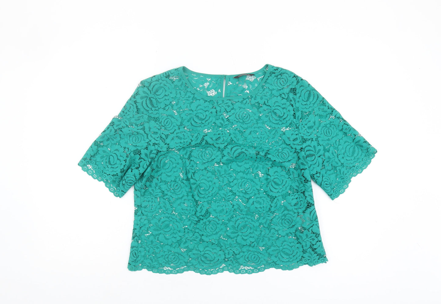 Womens UK Size 14 Roman Green Cropped Blouse