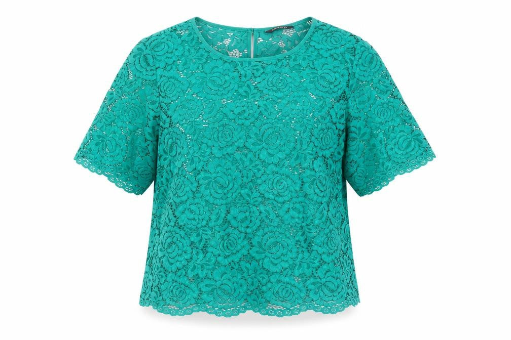 Womens UK Size 14 Roman Green Cropped Blouse