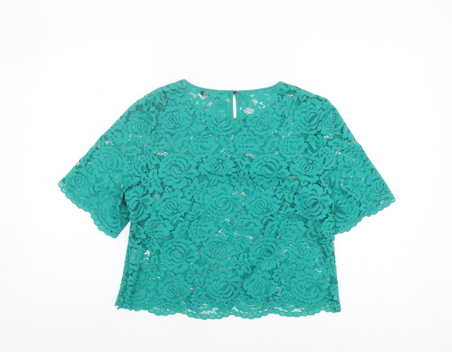 Womens UK Size 14 Roman Green Cropped Blouse