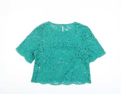 Womens UK Size 14 Roman Green Cropped Blouse